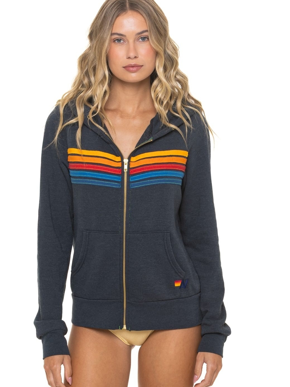 Aviator Nation 5 Stripe Hoodie Charcoal XS
